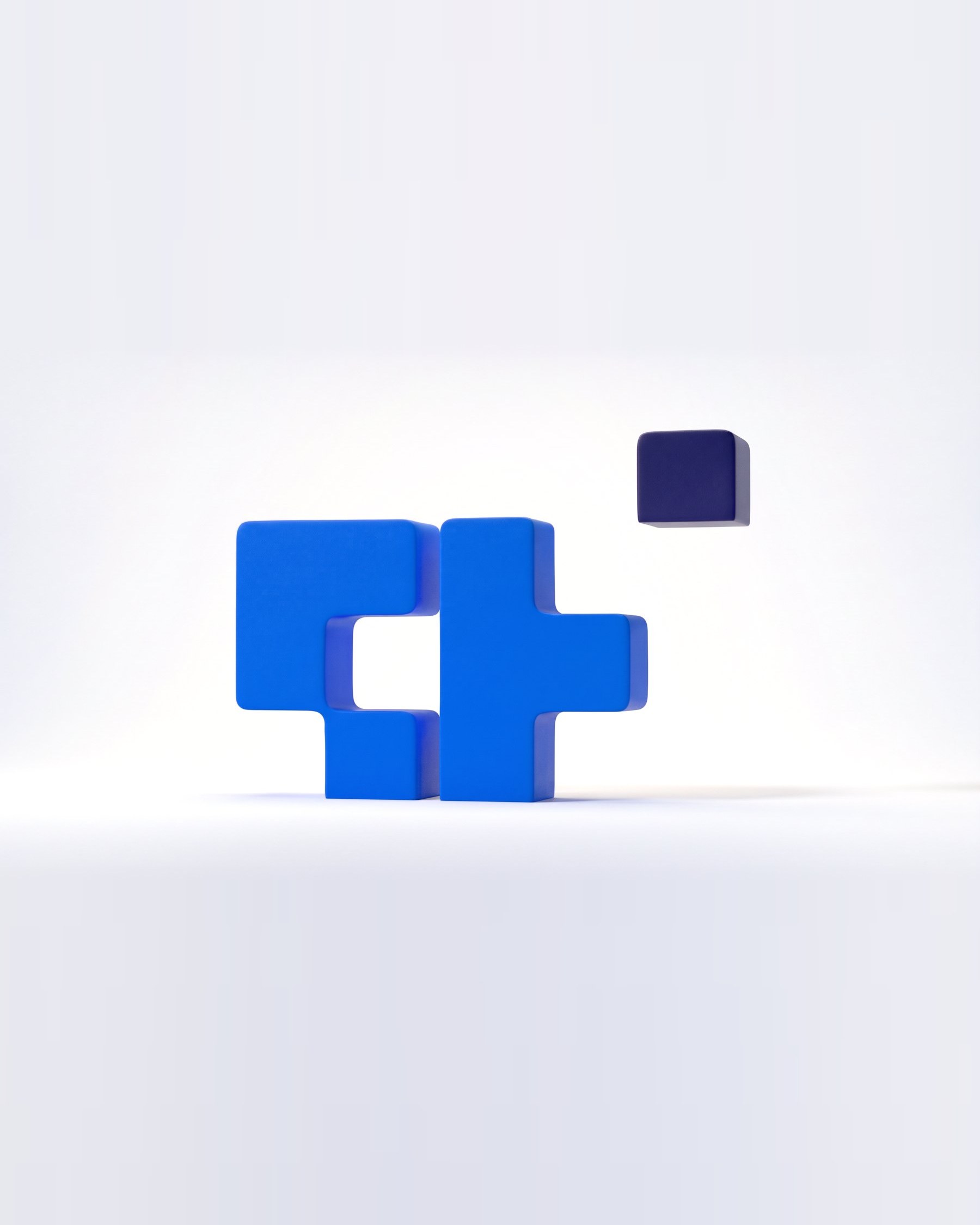 The CTRAITS mark as soft blocks, the small navy square about to land