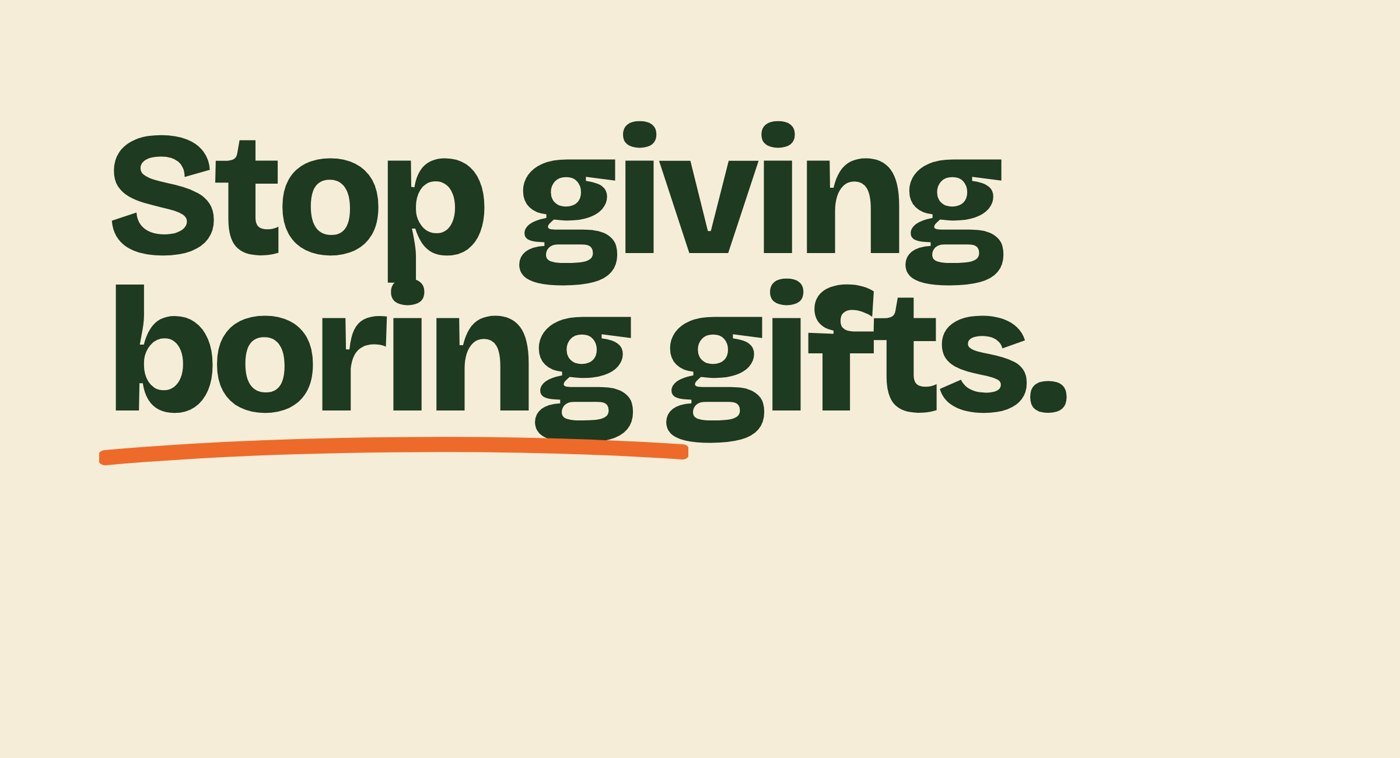 The Gift Matcher website headline, Stop giving boring gifts
