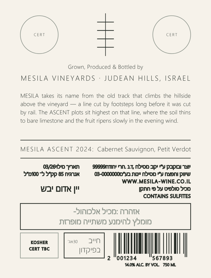 MESILA back label